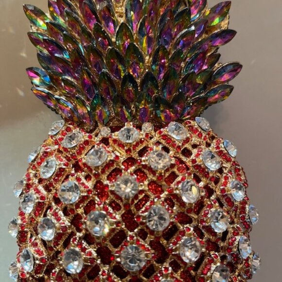 PINEAPPLE | Rhinestone Evening Clutch Purse with Gold chain-Vintage - Picture 7 of 13